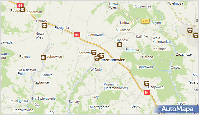 mapa Jerzmanowice gmina Jerzmanowice-Przeginia, Jerzmanowice gmina Jerzmanowice-Przeginia na mapie Targeo