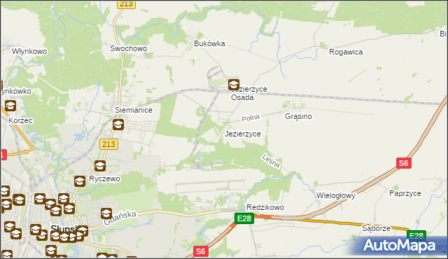 mapa Jezierzyce gmina Słupsk, Jezierzyce gmina Słupsk na mapie Targeo