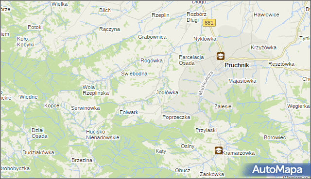 mapa Jodłówka gmina Pruchnik, Jodłówka gmina Pruchnik na mapie Targeo