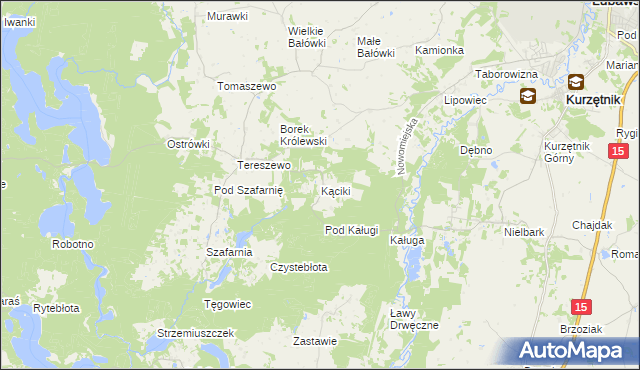 mapa Kąciki gmina Kurzętnik, Kąciki gmina Kurzętnik na mapie Targeo
