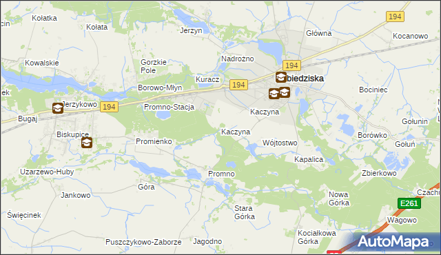 mapa Kaczyna gmina Pobiedziska, Kaczyna gmina Pobiedziska na mapie Targeo