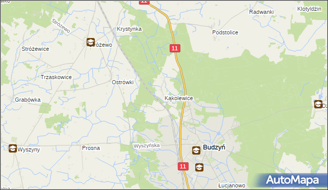 mapa Kąkolewice gmina Budzyń, Kąkolewice gmina Budzyń na mapie Targeo