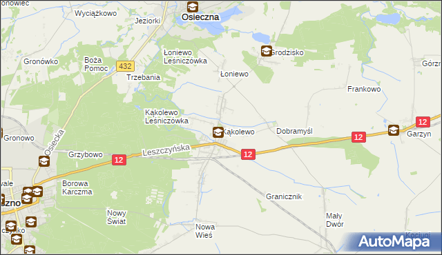 mapa Kąkolewo gmina Osieczna, Kąkolewo gmina Osieczna na mapie Targeo