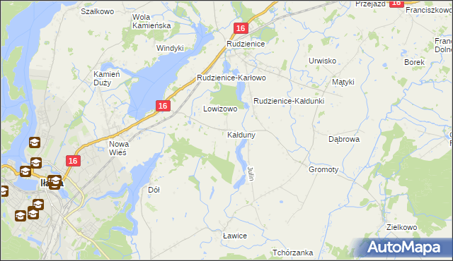 mapa Kałduny gmina Iława, Kałduny gmina Iława na mapie Targeo