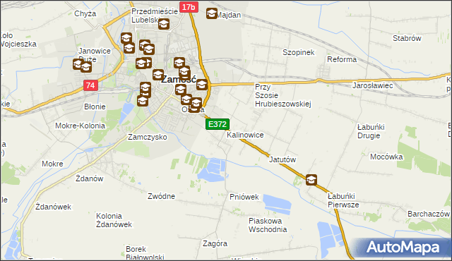 mapa Kalinowice gmina Zamość, Kalinowice gmina Zamość na mapie Targeo