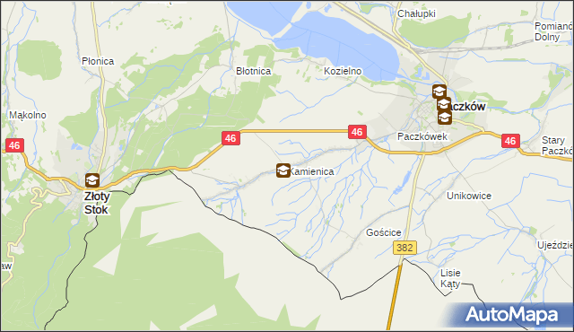 mapa Kamienica gmina Paczków, Kamienica gmina Paczków na mapie Targeo