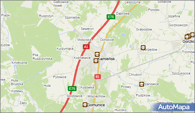 mapa Kamieńsk, Kamieńsk na mapie Targeo