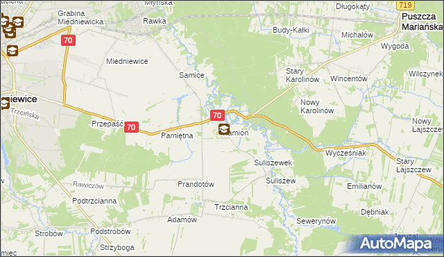 mapa Kamion gmina Puszcza Mariańska, Kamion gmina Puszcza Mariańska na mapie Targeo