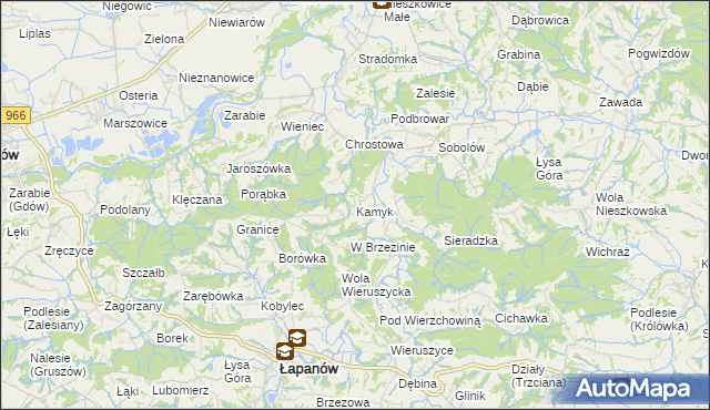 mapa Kamyk gmina Łapanów, Kamyk gmina Łapanów na mapie Targeo