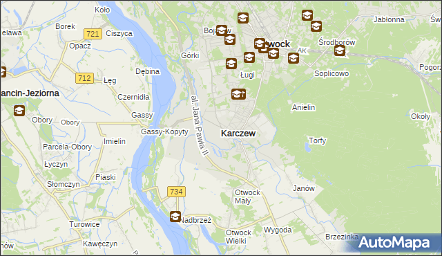 mapa Karczew powiat otwocki, Karczew powiat otwocki na mapie Targeo