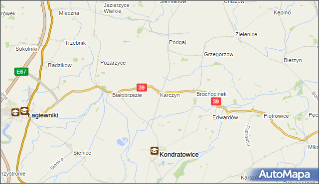 mapa Karczyn gmina Kondratowice, Karczyn gmina Kondratowice na mapie Targeo