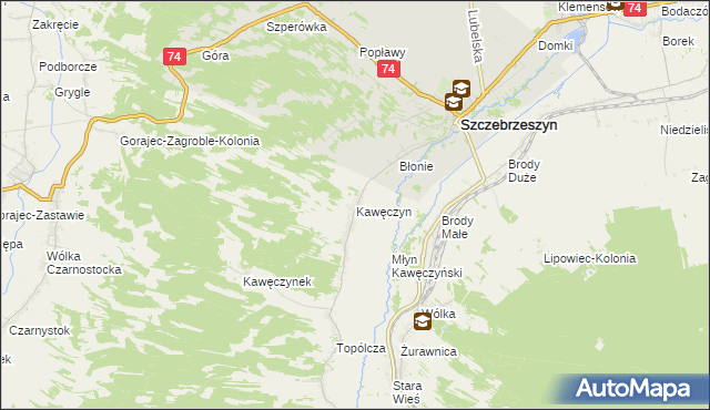 mapa Kawęczyn gmina Szczebrzeszyn, Kawęczyn gmina Szczebrzeszyn na mapie Targeo