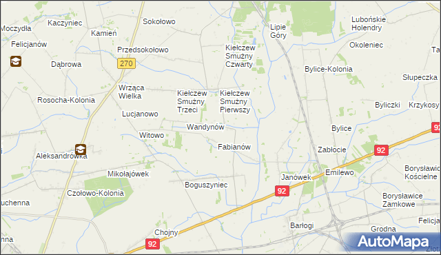 mapa Kiełczew Górny, Kiełczew Górny na mapie Targeo