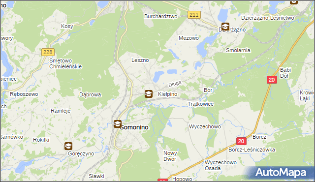 mapa Kiełpino gmina Kartuzy, Kiełpino gmina Kartuzy na mapie Targeo