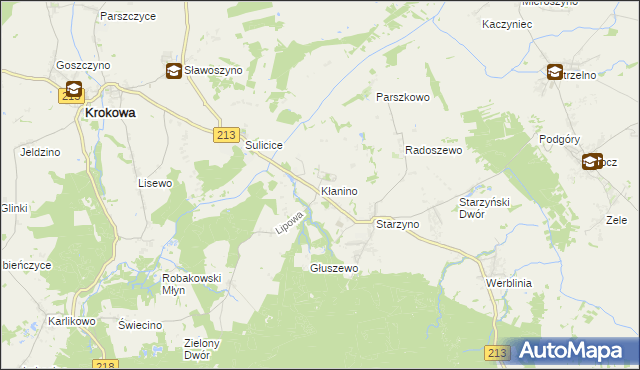 mapa Kłanino gmina Krokowa, Kłanino gmina Krokowa na mapie Targeo