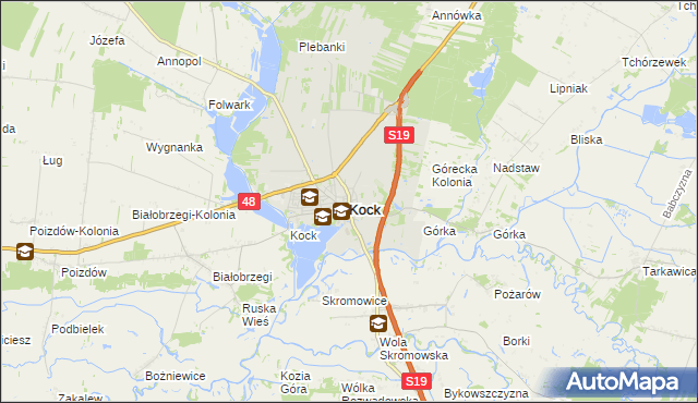 mapa Kock powiat lubartowski, Kock powiat lubartowski na mapie Targeo