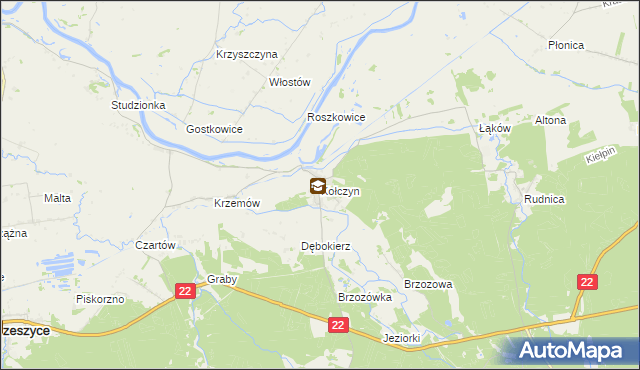 mapa Kołczyn gmina Krzeszyce, Kołczyn gmina Krzeszyce na mapie Targeo