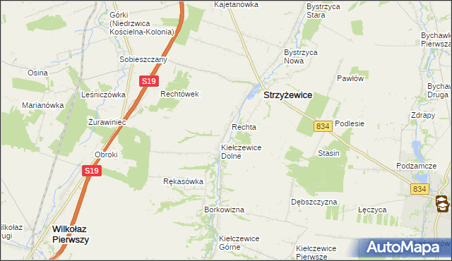 mapa Kolonia Kiełczewice Dolne, Kolonia Kiełczewice Dolne na mapie Targeo