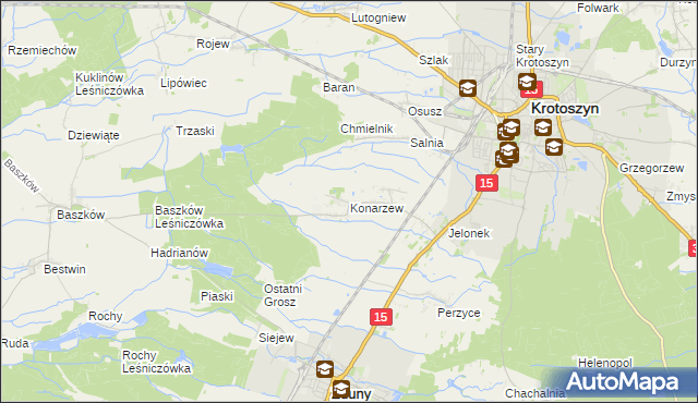 mapa Konarzew gmina Zduny, Konarzew gmina Zduny na mapie Targeo