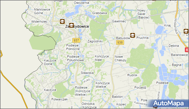 mapa Kończyce Małe, Kończyce Małe na mapie Targeo