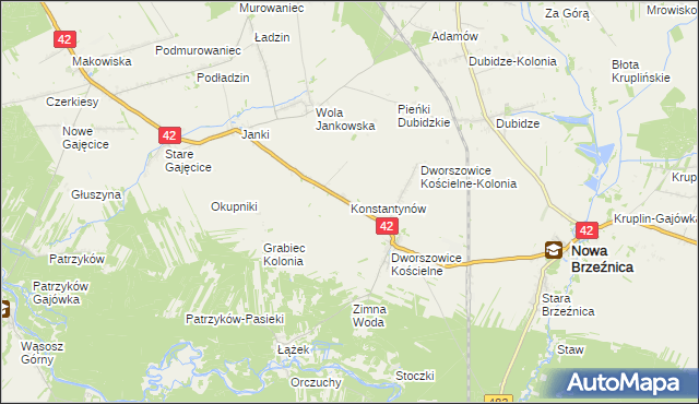 mapa Konstantynów gmina Nowa Brzeźnica, Konstantynów gmina Nowa Brzeźnica na mapie Targeo