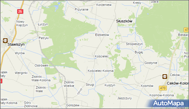mapa Kościelec gmina Mycielin, Kościelec gmina Mycielin na mapie Targeo
