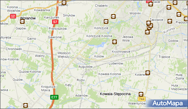 mapa Kosów gmina Kowala, Kosów gmina Kowala na mapie Targeo