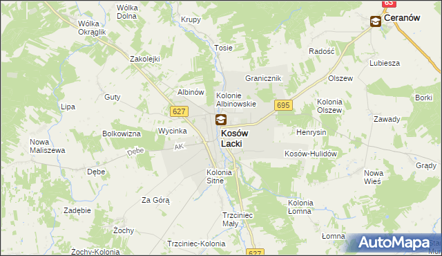 mapa Kosów Lacki, Kosów Lacki na mapie Targeo