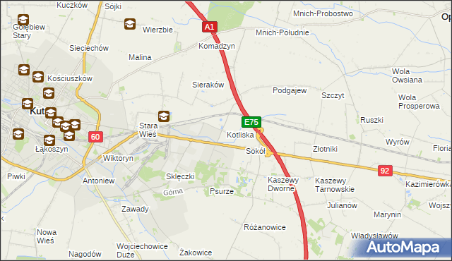 mapa Kotliska gmina Kutno, Kotliska gmina Kutno na mapie Targeo