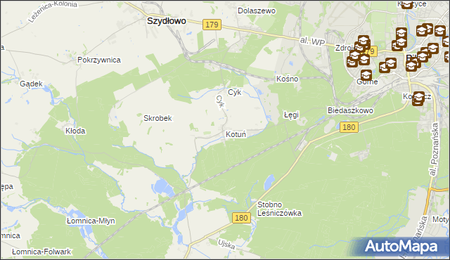 mapa Kotuń gmina Szydłowo, Kotuń gmina Szydłowo na mapie Targeo