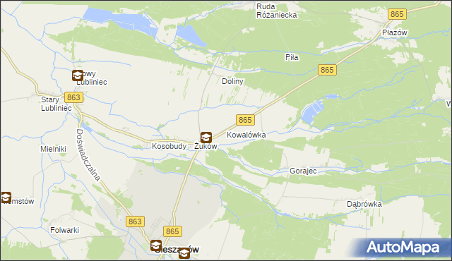 mapa Kowalówka gmina Cieszanów, Kowalówka gmina Cieszanów na mapie Targeo