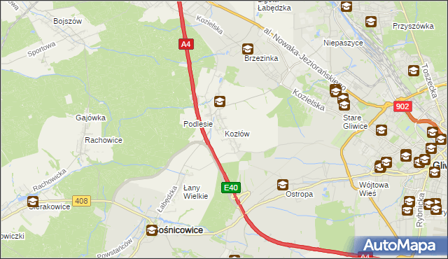 mapa Kozłów gmina Sośnicowice, Kozłów gmina Sośnicowice na mapie Targeo