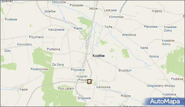 mapa Kozłów powiat miechowski, Kozłów powiat miechowski na mapie Targeo