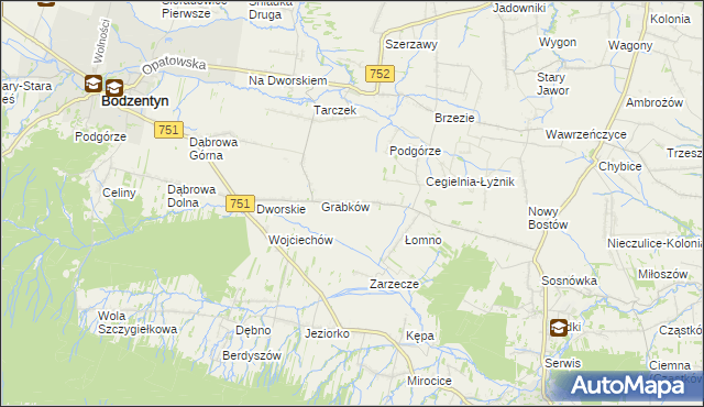 mapa Krajków gmina Pawłów, Krajków gmina Pawłów na mapie Targeo