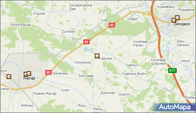 mapa Krajkowo gmina Raciąż, Krajkowo gmina Raciąż na mapie Targeo