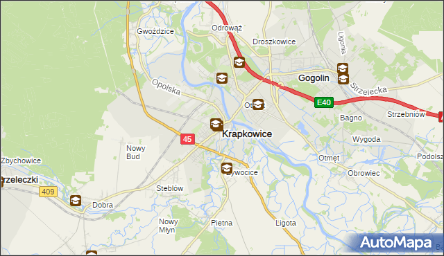 mapa Krapkowice, Krapkowice na mapie Targeo