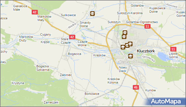 mapa Krasków gmina Kluczbork, Krasków gmina Kluczbork na mapie Targeo