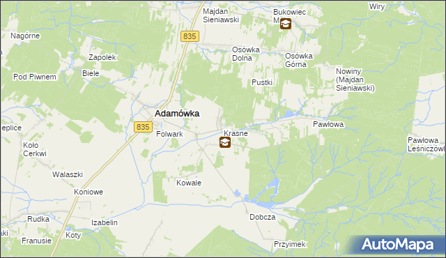 mapa Krasne gmina Adamówka, Krasne gmina Adamówka na mapie Targeo