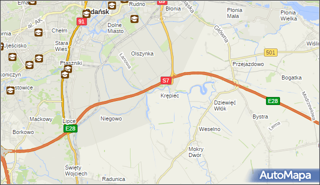 mapa Krępiec gmina Pruszcz Gdański, Krępiec gmina Pruszcz Gdański na mapie Targeo