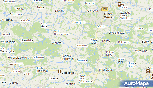 mapa Królówka gmina Nowy Wiśnicz, Królówka gmina Nowy Wiśnicz na mapie Targeo