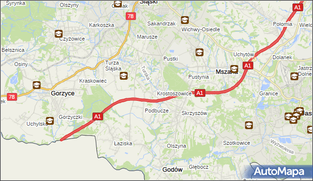 mapa Krostoszowice, Krostoszowice na mapie Targeo