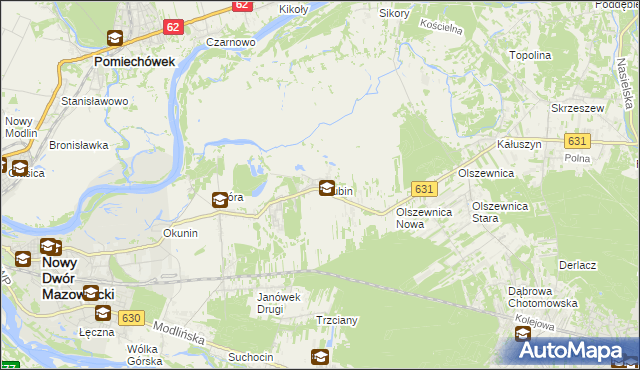 mapa Krubin gmina Wieliszew, Krubin gmina Wieliszew na mapie Targeo