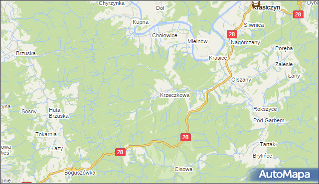 mapa Krzeczkowa, Krzeczkowa na mapie Targeo