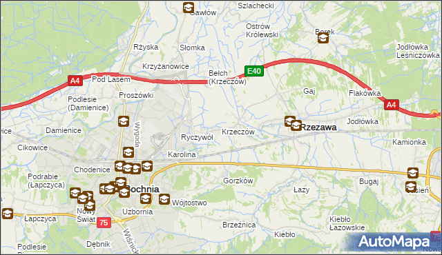 mapa Krzeczów gmina Rzezawa, Krzeczów gmina Rzezawa na mapie Targeo