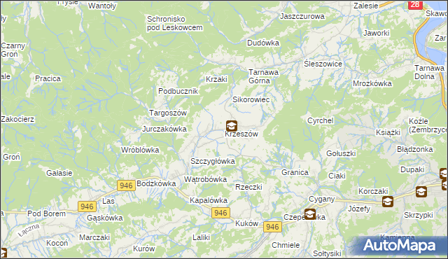 mapa Krzeszów gmina Stryszawa, Krzeszów gmina Stryszawa na mapie Targeo