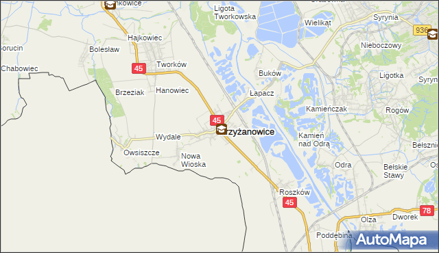 mapa Krzyżanowice powiat raciborski, Krzyżanowice powiat raciborski na mapie Targeo