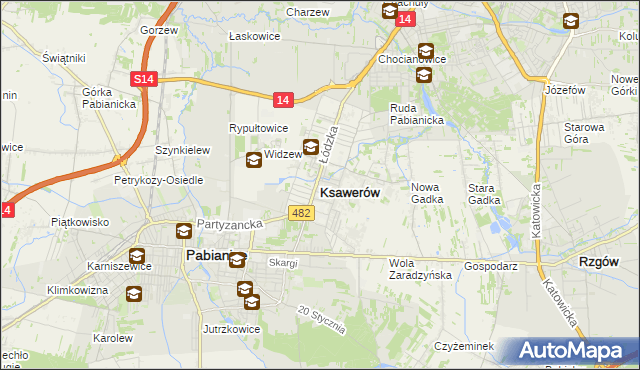 mapa Ksawerów powiat pabianicki, Ksawerów powiat pabianicki na mapie Targeo