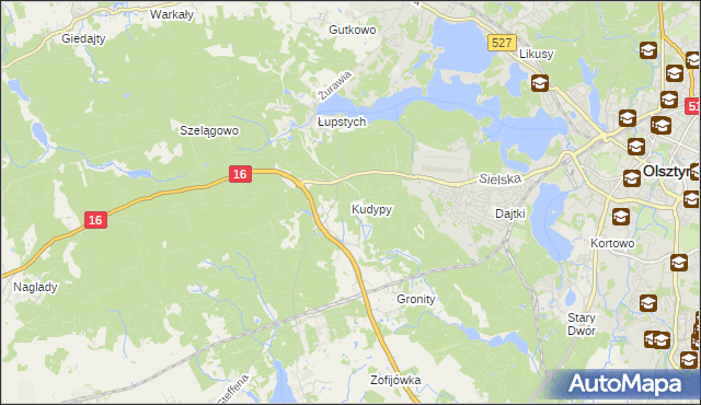 mapa Kudypy gmina Gietrzwałd, Kudypy gmina Gietrzwałd na mapie Targeo