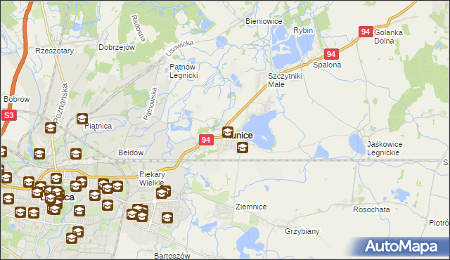 mapa Kunice powiat legnicki, Kunice powiat legnicki na mapie Targeo