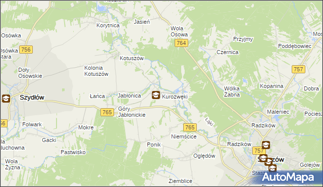 mapa Kurozwęki, Kurozwęki na mapie Targeo
